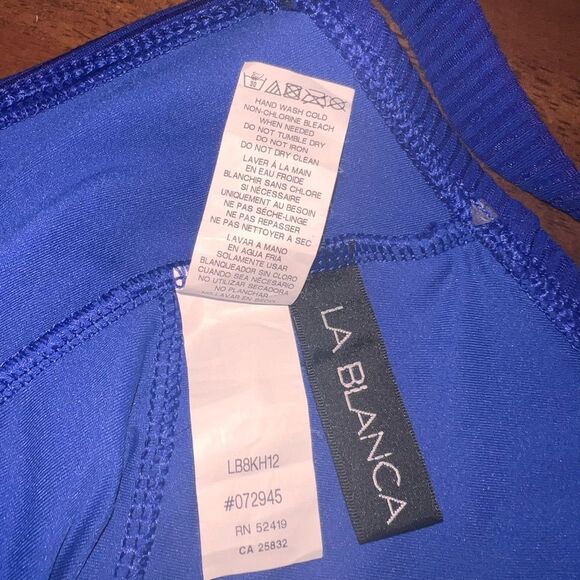 La Blanca Ribbed Royal Blue Plunge V-Neck Cross Back One-Piece Swimsuit US 4 - Picture 5 of 7